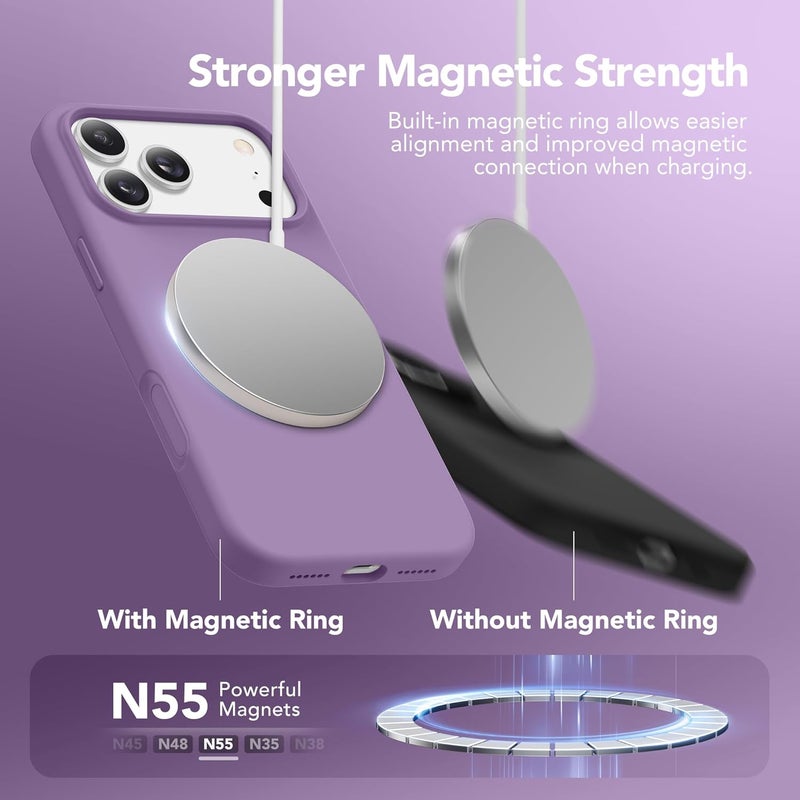 GONEZ Magnetic for iPhone 17 Pro Max Case, Compatible with MagSafe, [Screen Protector + Camera Lens Protector], Liquid Silicone Anti-Scratch Shockproof Protective Phone Case 6.9 inch, Light Purple - Image 3
